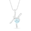 Thumbnail Image 0 of 6.0mm Heart-Shaped Simulated Aquamarine and White Lab-Created Sapphire Pisces Zodiac Sign Pendant in Sterling Silver