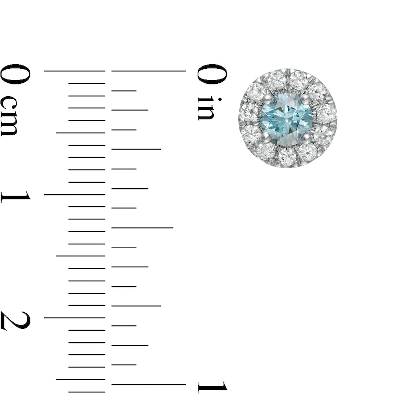 Main Image 3 of 1.00 CT. T.W. Certified Lab-Created Blue and White Diamond Frame Stud Earrings in 14K White Gold (SI2)