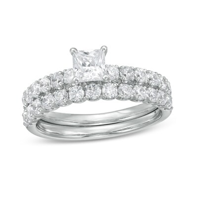 1.50 CT. T.W. Princess-Cut Diamond Bridal Set in 14K White Gold (I/I2)