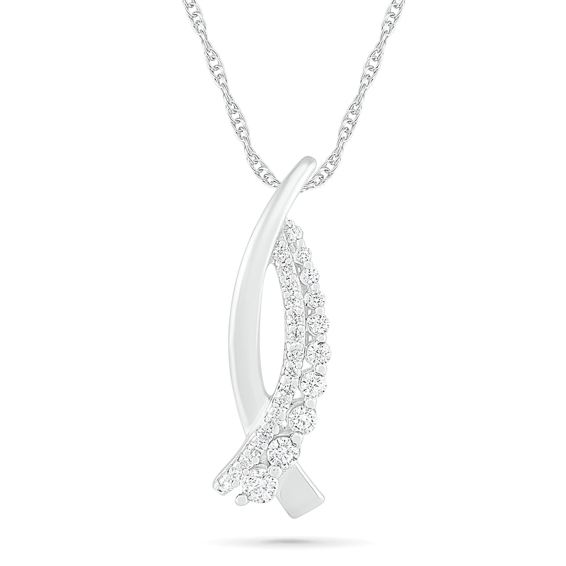 0.23 CT. T.W. Diamond Double Row Crossover Pendant in Sterling Silver|Peoples Jewellers