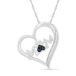 0.04 CT. T.W. Black Enhanced and White Diamond Tilted Heart "MOM" Pendant in Sterling Silver