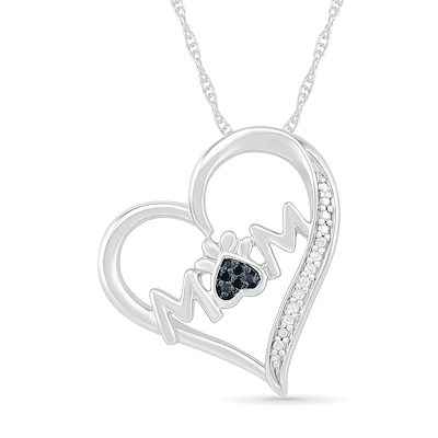 0.04 CT. T.W. Black Enhanced and White Diamond Tilted Heart "MOM" Pendant in Sterling Silver