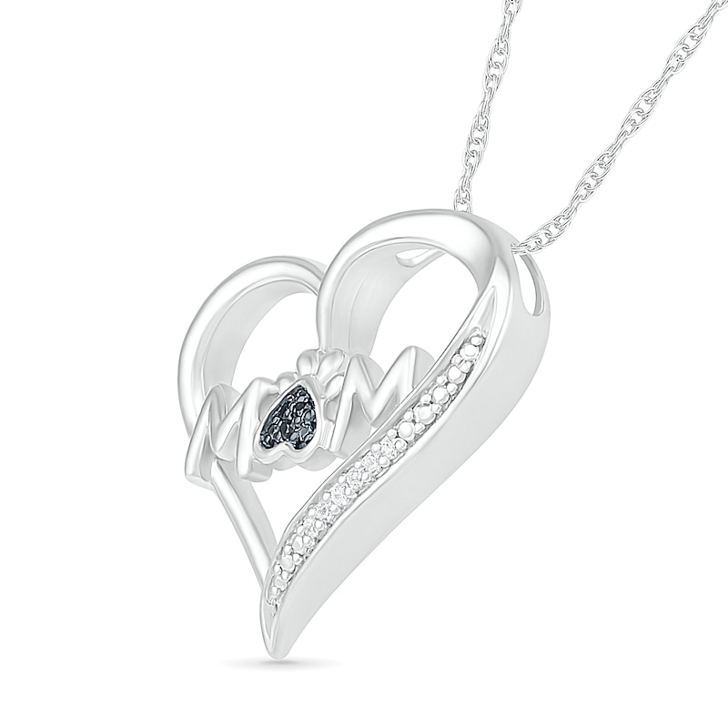 0.04 CT. T.W. Black Enhanced and White Diamond Tilted Heart "MOM" Pendant in Sterling Silver