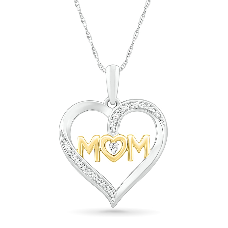 0.04 CT. T.W. Diamond Heart "MOM" Pendant in Sterling Silver and 10K Gold