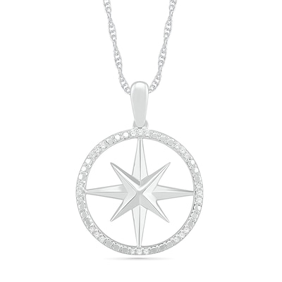 0.067 CT. T.W. Diamond Compass Pendant in Sterling Silver