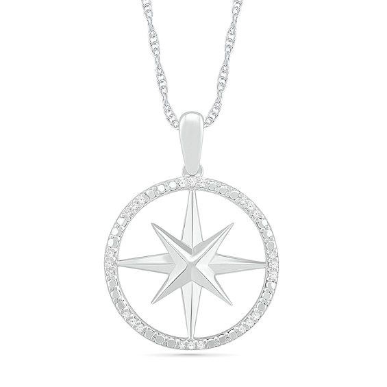 0.067 CT. T.W. Diamond Compass Pendant in Sterling Silver