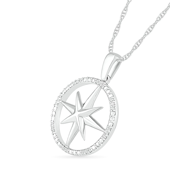 0.067 CT. T.W. Diamond Compass Pendant in Sterling Silver