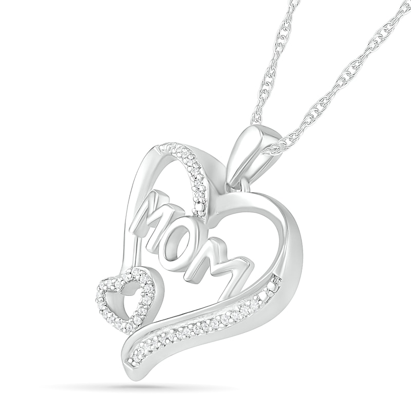 0.085 CT. T.W. Diamond Double Heart "MOM" Pendant in Sterling Silver|Peoples Jewellers