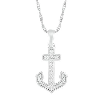 0.067 CT. T.W. Diamond Anchor Pendant in Sterling Silver