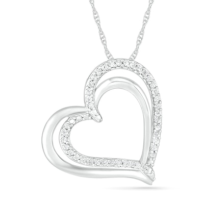 0.116 CT. T.W. Diamond Tilted Double Heart Pendant in Sterling Silver