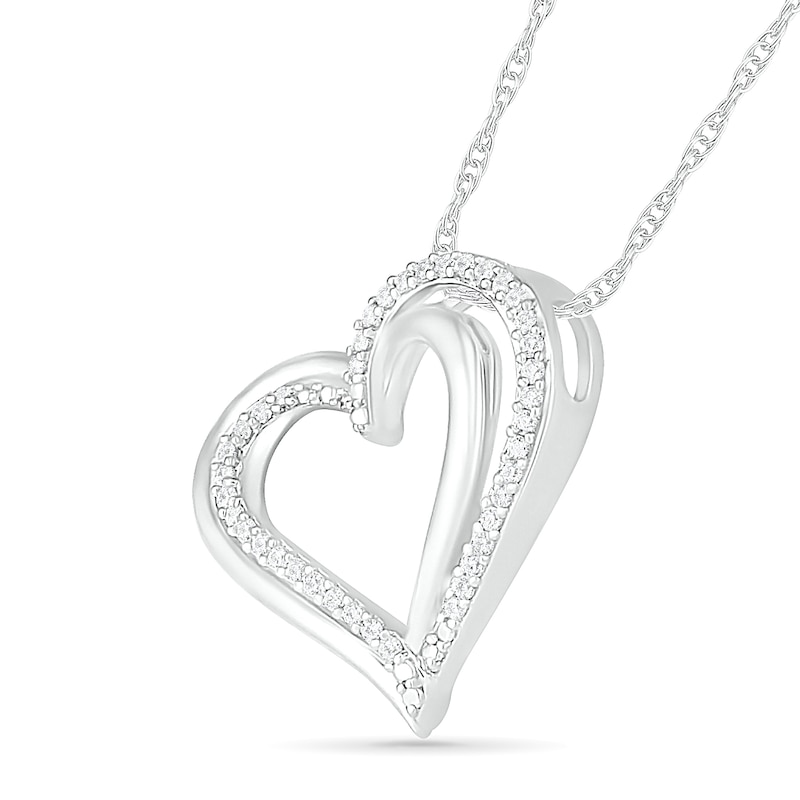 0.116 CT. T.W. Diamond Tilted Double Heart Pendant in Sterling Silver