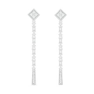 0.45 CT. T.W. Baguette and Round Diamond Linear Drop Earrings in Sterling Silver