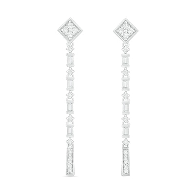 0.45 CT. T.W. Baguette and Round Diamond Linear Drop Earrings in Sterling Silver