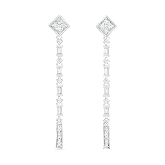 0.45 CT. T.W. Baguette and Round Diamond Linear Drop Earrings in Sterling Silver