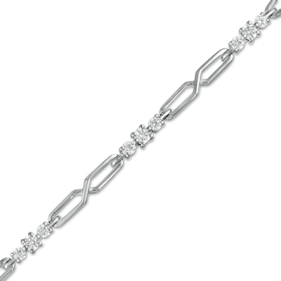 1.23 CT. T.W. Diamond Past Present Future® Station "X" Link Bracelet in 10K White Gold