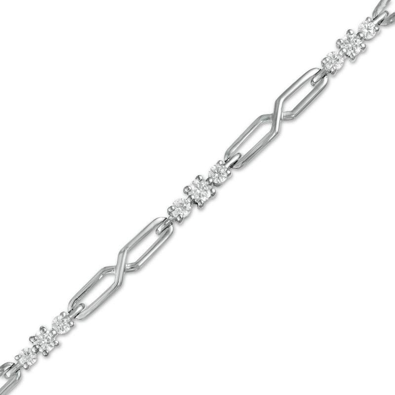 Main Image 1 of 1.23 CT. T.W. Diamond Past Present Future® Station &quot;X&quot; Link Bracelet in 10K White Gold