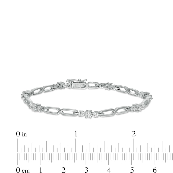 1.23 CT. T.W. Diamond Past Present Future® Station "X" Link Bracelet in 10K White Gold