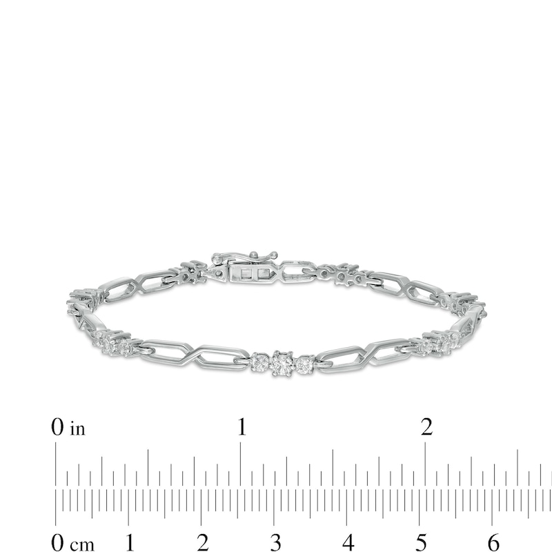 Main Image 5 of 1.23 CT. T.W. Diamond Past Present Future® Station &quot;X&quot; Link Bracelet in 10K White Gold