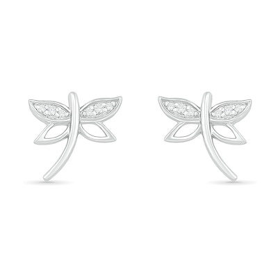 0.04 CT. T.W. Diamond Dragonfly Stud Earrings in Sterling Silver