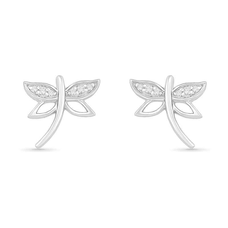 0.04 CT. T.W. Diamond Dragonfly Stud Earrings in Sterling Silver|Peoples Jewellers