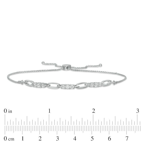 0.45 CT. T.W. Diamond Past Present Future® Link Bolo Bracelet in 10K White Gold -10.5"