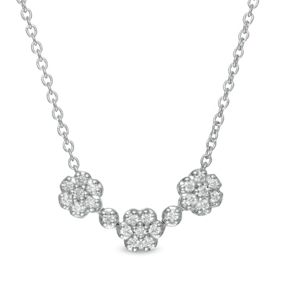 0.45 CT. T.W. Diamond Past Present Future® Flower Necklace in 10K White Gold - 17"