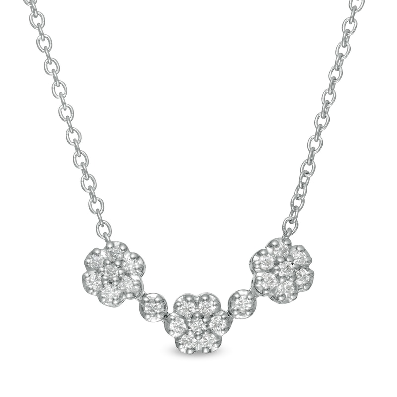 0.45 CT. T.W. Diamond Past Present Future® Flower Necklace in 10K White Gold - 17"|Peoples Jewellers