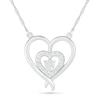 Thumbnail Image 0 of 0.085 CT. T.W. Diamond Double Heart Outline Necklace in Sterling Silver