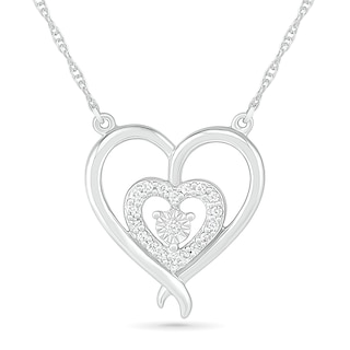 0.085 CT. T.W. Diamond Double Heart Outline Necklace in Sterling Silver