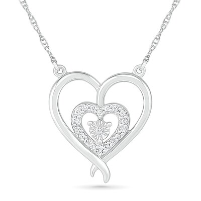 0.085 CT. T.W. Diamond Double Heart Outline Necklace in Sterling Silver