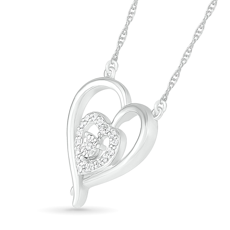 0.085 CT. T.W. Diamond Double Heart Outline Necklace in Sterling Silver