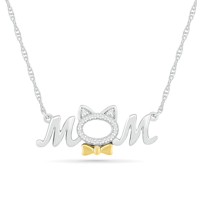 0.04 CT. T.W. Diamond "MOM" and Cat Outline Necklace in Sterling Silver and 10K Gold