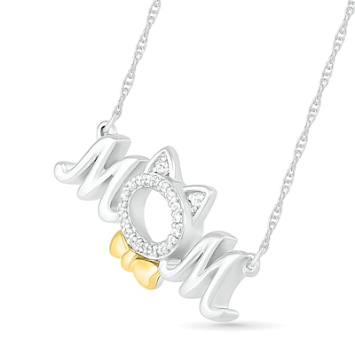 0.04 CT. T.W. Diamond "MOM" and Cat Outline Necklace in Sterling Silver and 10K Gold