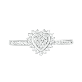 0.18 CT. T.W. Composite Diamond Heart-Shaped Frame Sunburst Ring in Sterling Silver