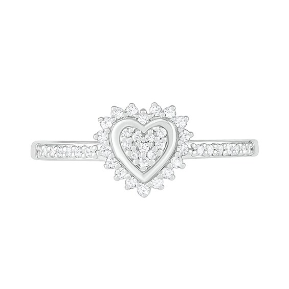 0.18 CT. T.W. Composite Diamond Heart-Shaped Frame Sunburst Ring in Sterling Silver