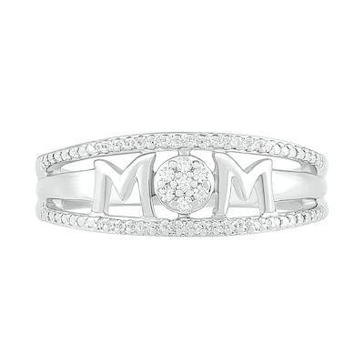 0.085 CT. T.W. Diamond "MOM" Double Row Ring in Sterling Silver