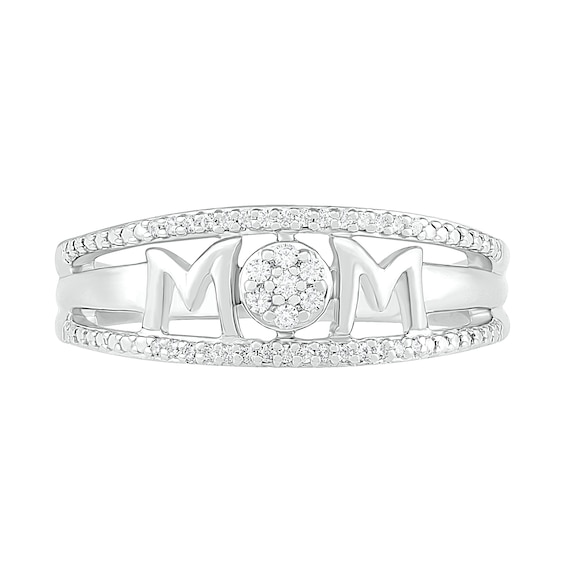 0.085 CT. T.W. Diamond "MOM" Double Row Ring in Sterling Silver