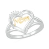 Thumbnail Image 0 of 0.065 CT. T.W. Diamond "Mom" Heart Outline Ring in Sterling Silver and 10K Gold
