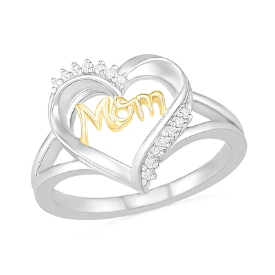 0.065 CT. T.W. Diamond "Mom" Heart Outline Ring in Sterling Silver and 10K Gold