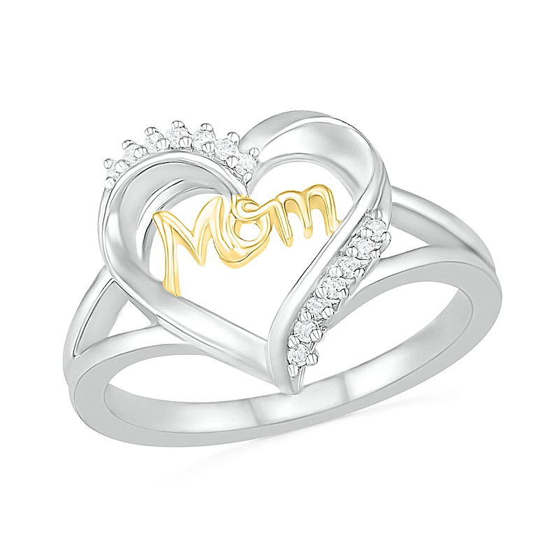 0.065 CT. T.W. Diamond "Mom" Heart Outline Ring in Sterling Silver and 10K Gold|Peoples Jewellers