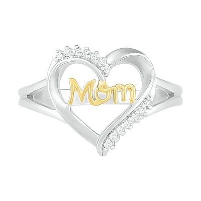 0.065 CT. T.W. Diamond "Mom" Heart Outline Ring in Sterling Silver and 10K Gold