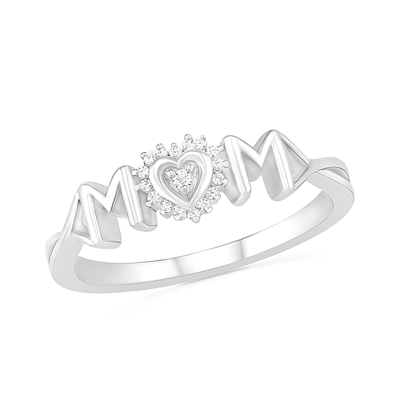 0.04 CT. T.W. Diamond Frame "MOM" with Heart Ring in Sterling Silver|Peoples Jewellers