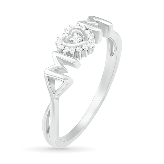 0.04 CT. T.W. Diamond Frame "MOM" with Heart Ring in Sterling Silver