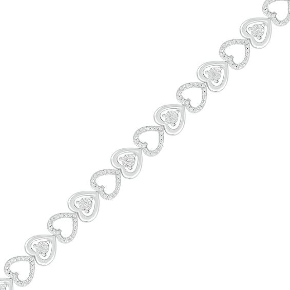 0.145 CT. T.W. Diamond Alternating Heart Bracelet in Sterling Silver