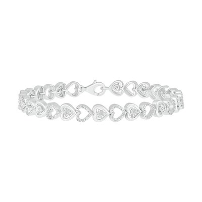 0.145 CT. T.W. Diamond Alternating Heart Bracelet in Sterling Silver