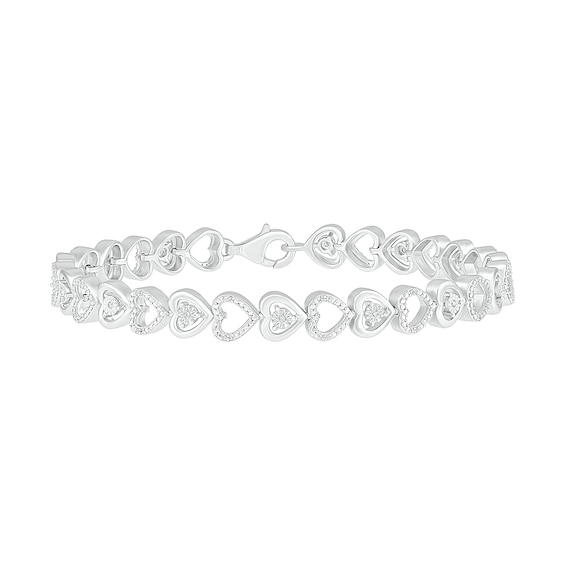 0.145 CT. T.W. Diamond Alternating Heart Bracelet in Sterling Silver