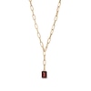 Thumbnail Image 0 of Emerald-Cut Garnet Solitaire and Paper Clip Chain "Y" Necklace in 10K Gold