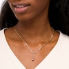 Thumbnail Image 1 of Emerald-Cut Garnet Solitaire and Paper Clip Chain "Y" Necklace in 10K Gold