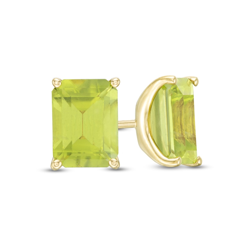 Emerald-Cut Peridot Solitaire Stud Earrings in 10K Gold|Peoples Jewellers