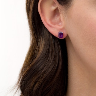 Emerald-Cut Amethyst Solitaire Stud Earrings in 10K Gold